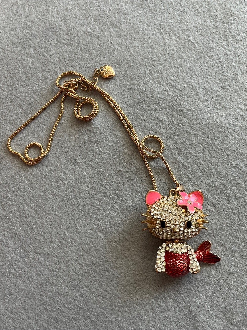 Betsey Johnson Gold-Tone Crystal Cat Mermaid Necklace with Pink Accents